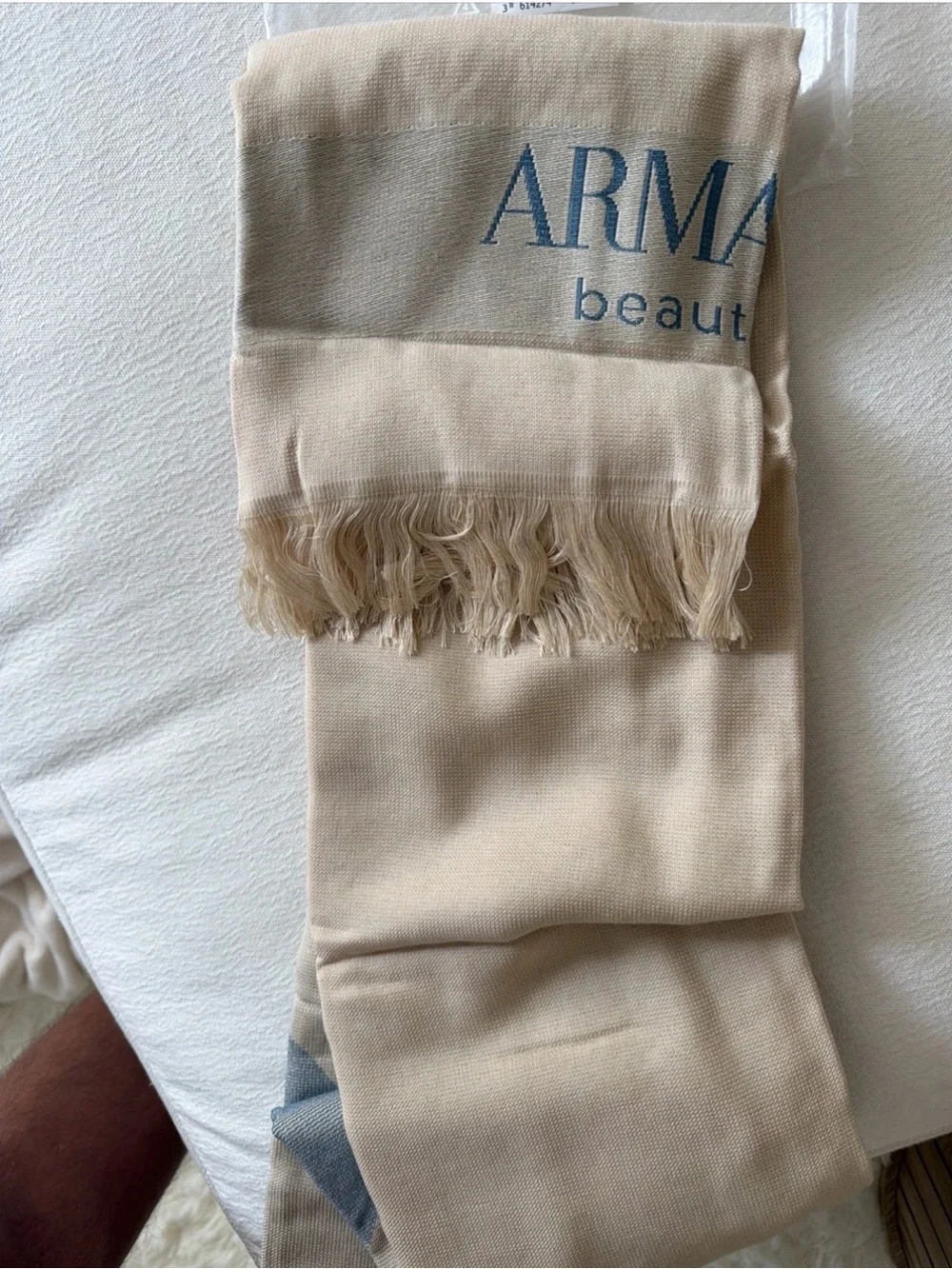 Giorgio Armani Beige Canvas Tote and beach blanket set with Blue Logo